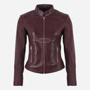 SYNA Women's Leather Racer Jacket Burgundy