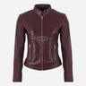 SYNA Women's Leather Racer Jacket Burgundy