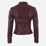 SYNA Women's Leather Racer Jacket Burgundy