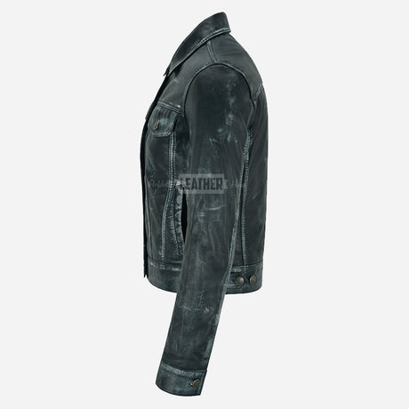 NOELLE Women's Leather Denim Jacket Blue