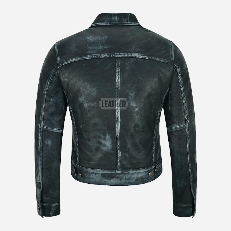NOELLE Women's Leather Denim Jacket Blue