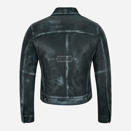 NOELLE Women's Leather Denim Jacket Blue