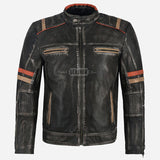 ORIEN Vintage Black Leather Café Racer Jacket