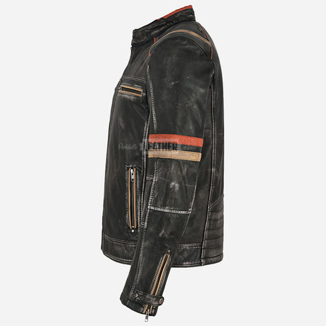 ORIEN Vintage Black Leather Café Racer Jacket