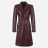 LUMORA Women’s Tie Belt Leather Coat Cherry