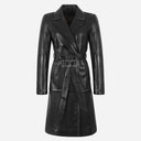LUMORA Women’s Tie Belt Leather Coat Black