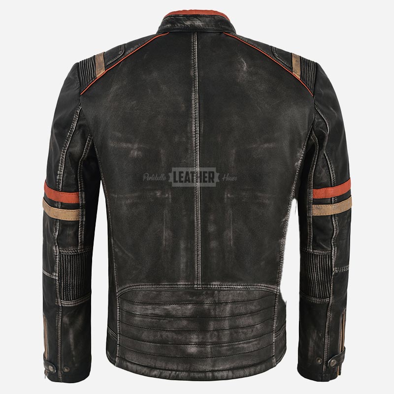 ORIEN Vintage Black Leather Café Racer Jacket