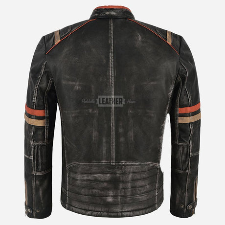 ORIEN Vintage Black Leather Café Racer Jacket