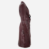 LUMORA Women’s Tie Belt Leather Coat Cherry