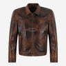 VIONEL Collared Leather Jacket Brown Waxed