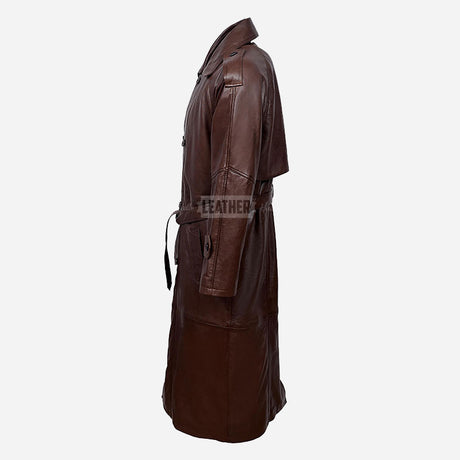 KINGSLEY Men's Brown Leather Trench Coat