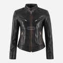 SYNA Women's Leather Racer Jacket Black Vintage