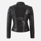 SYNA Women's Leather Racer Jacket Black Vintage