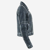 NOXERA Women's Blue Leather Denim Jacket