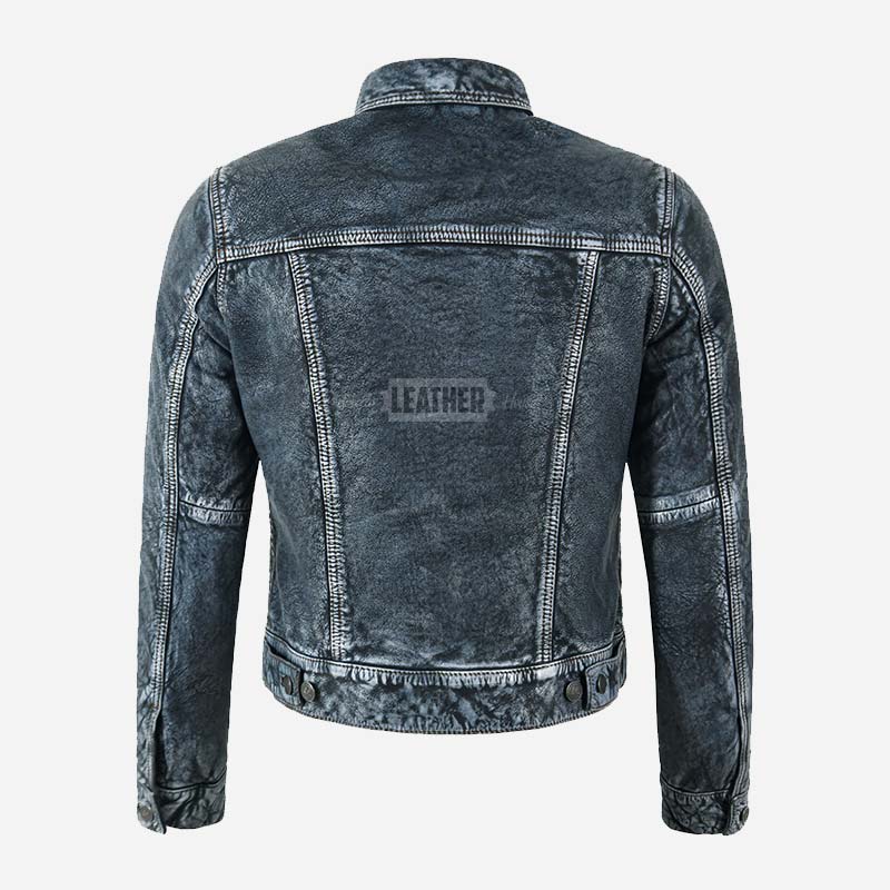 NOXERA Women's Blue Leather Denim Jacket
