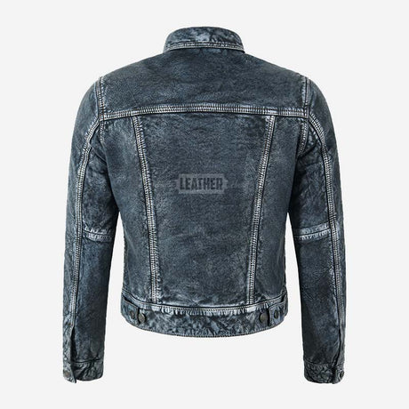 NOXERA Women's Blue Leather Denim Jacket