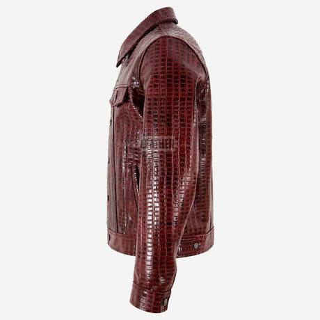 JAXLEY Men's Croc Print Leather Trucker Jacket