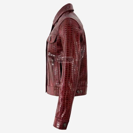 NOELLE Women's Croc Print Leather Denim Jacket