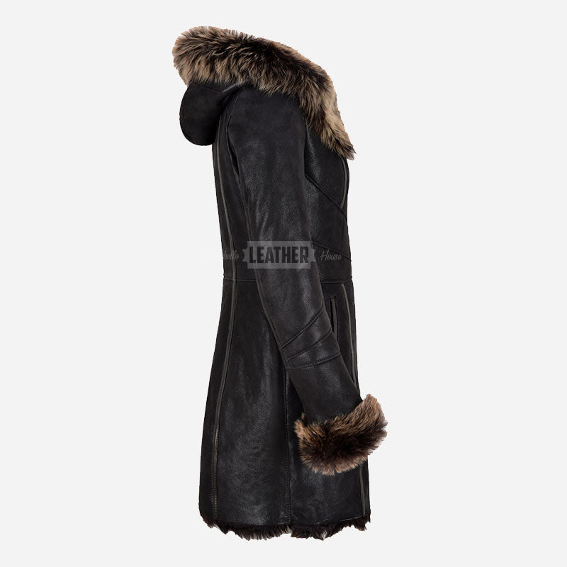 STAMFORD Toscana Shearling Mid-Length Coat Black