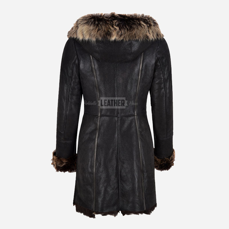 STAMFORD Toscana Shearling Mid-Length Coat Black