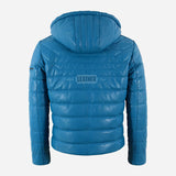 TARROWAY Leather Puffer Hooded Jacket Electric Blue