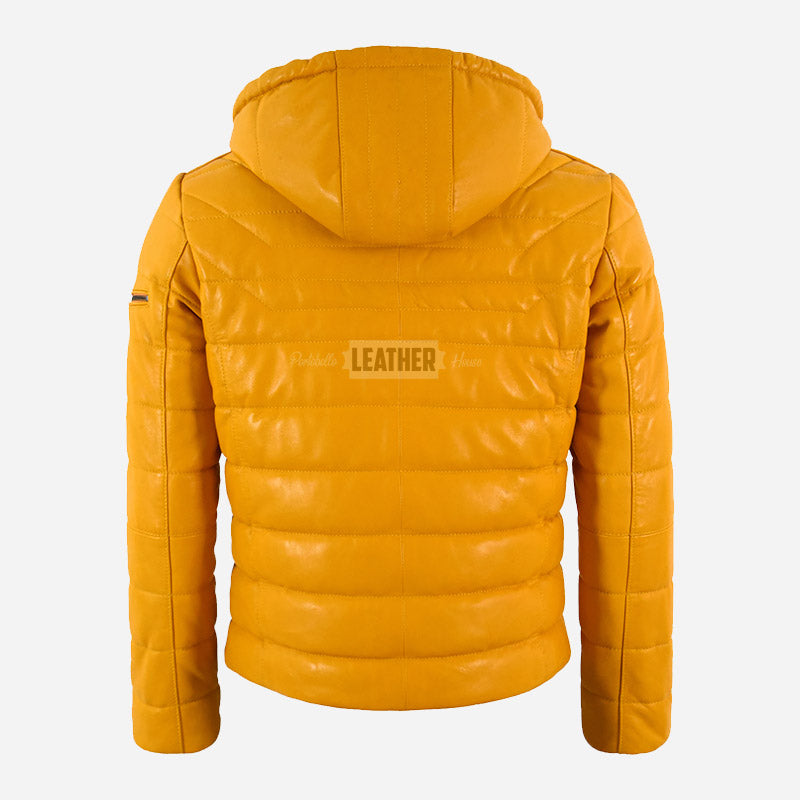 TARROWAY Leather Puffer Hooded Jacket Yellow