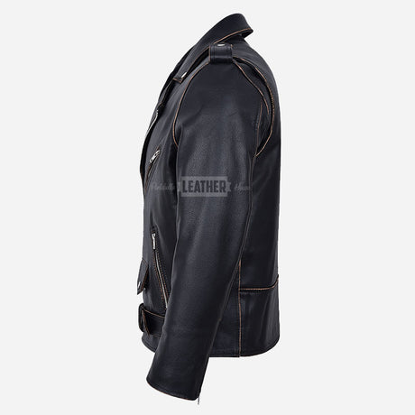 KRUZE Buffed Vintage Leather Biker Jacket