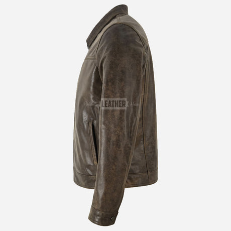 VIONEL Collared Leather Jacket Dirty Brown