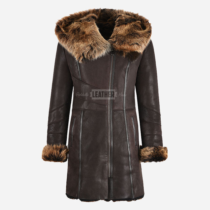 STAMFORD Toscana Shearling Mid-Length Coat Brown