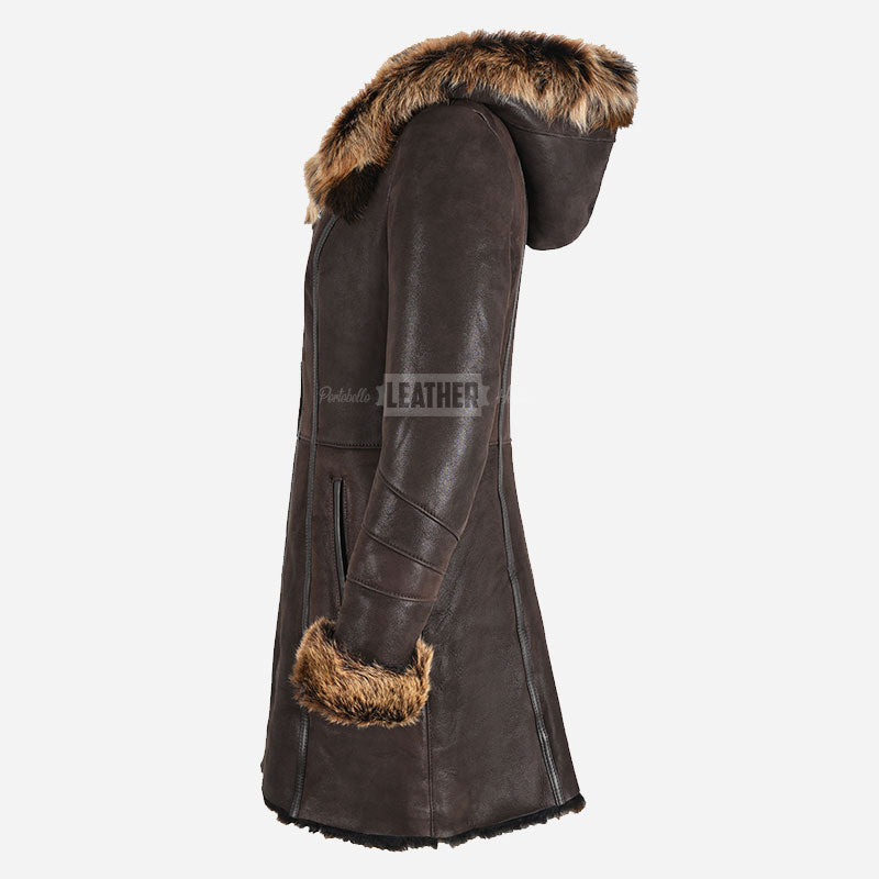 STAMFORD Toscana Shearling Mid-Length Coat Brown