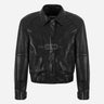 ZORVIA Collared Leather Bomber Jacket Black