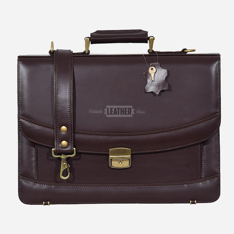 Brown Leather Office Bag Messenger Laptop Briefcase