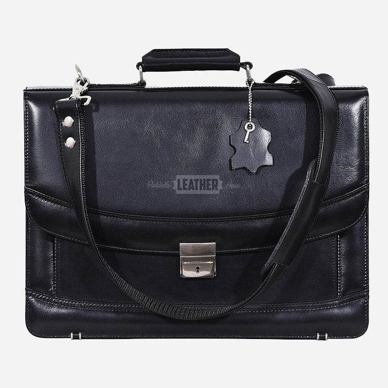 Black Leather Office Bag Messenger Laptop Briefcase