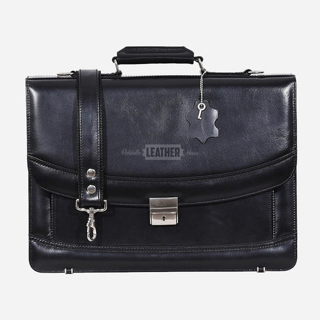 Black Leather Office Bag Messenger Laptop Briefcase