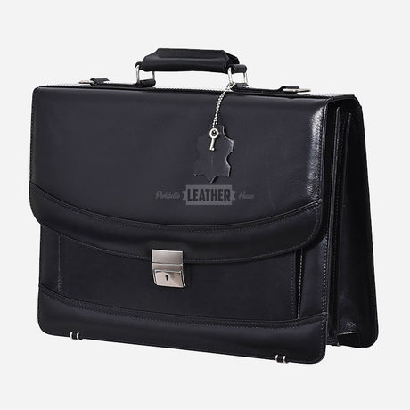 Black Leather Office Bag Messenger Laptop Briefcase