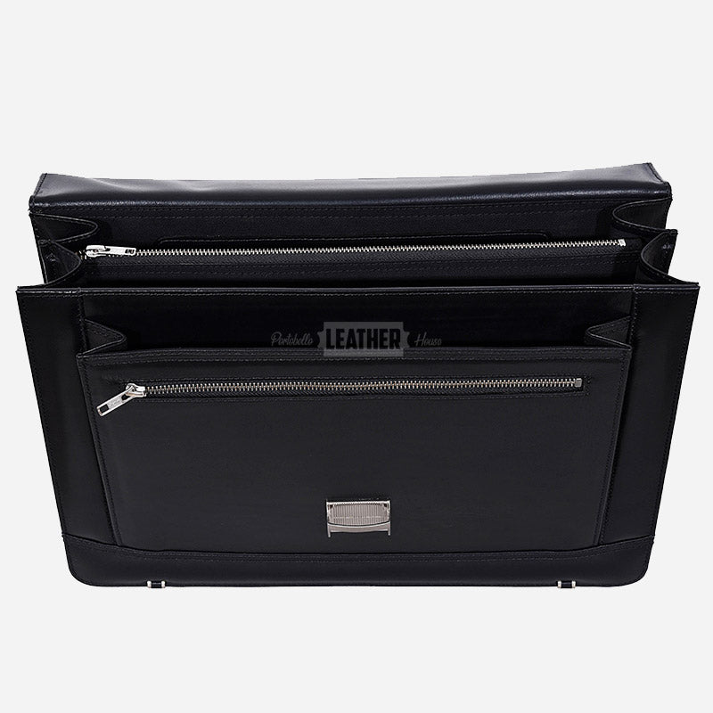 Black Leather Office Bag Messenger Laptop Briefcase