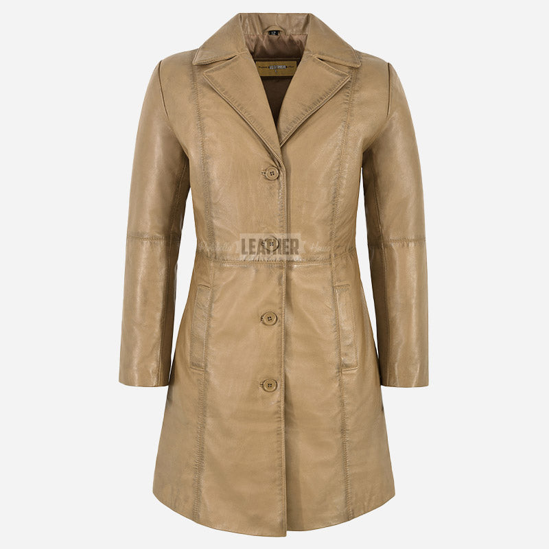 VIONNA Women's 3/4 Length Leather Coat
