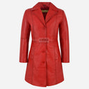 VIONNA 3/4 Length Button Down Leather Coat Red