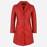VIONNA 3/4 Length Button Down Leather Coat Red