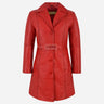 VIONNA 3/4 Length Button Down Leather Coat Red