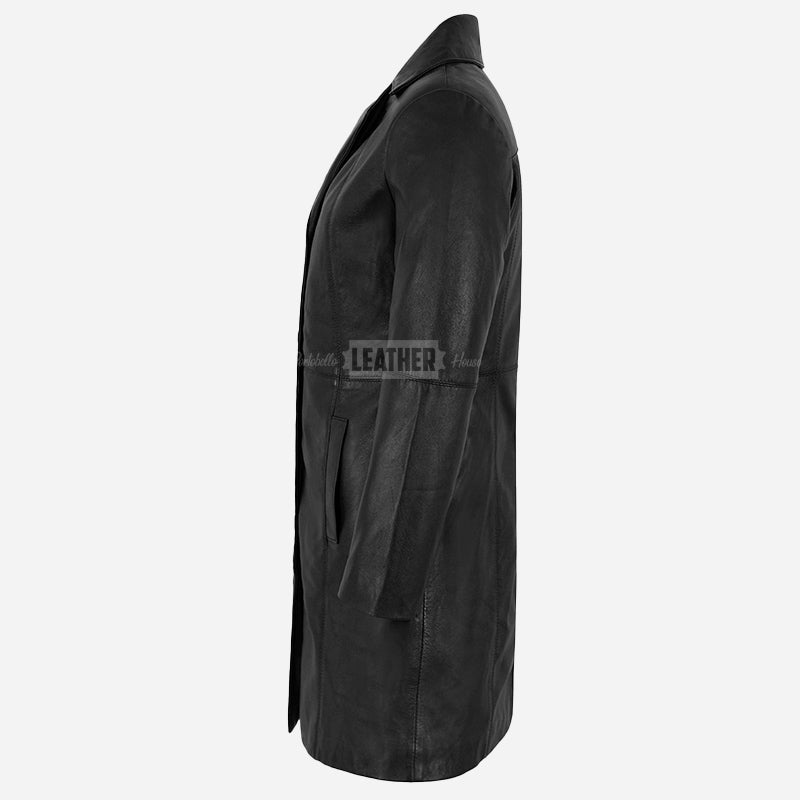 VIONNA 3/4 Length Button Down Leather Coat