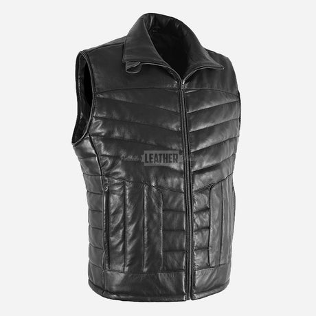 BLAZOR Men's Puffer Quilted Leather Gilet
