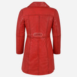 VIONNA 3/4 Length Button Down Leather Coat Red