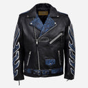 KRUZE Burning Flames Leather Biker Jacket