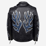 KRUZE Burning Flames Leather Biker Jacket