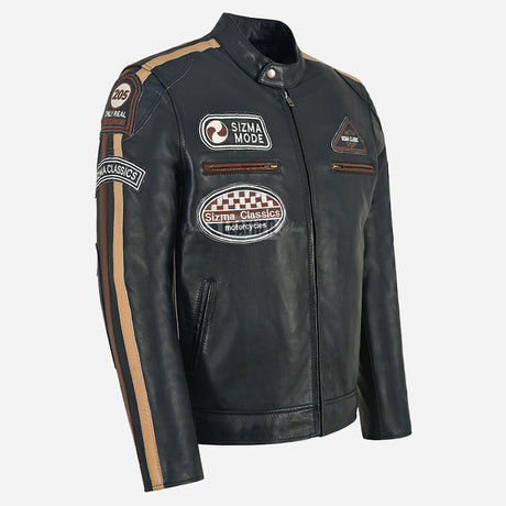 ASTRYX SIZMA Men's Leather Racer Jacket