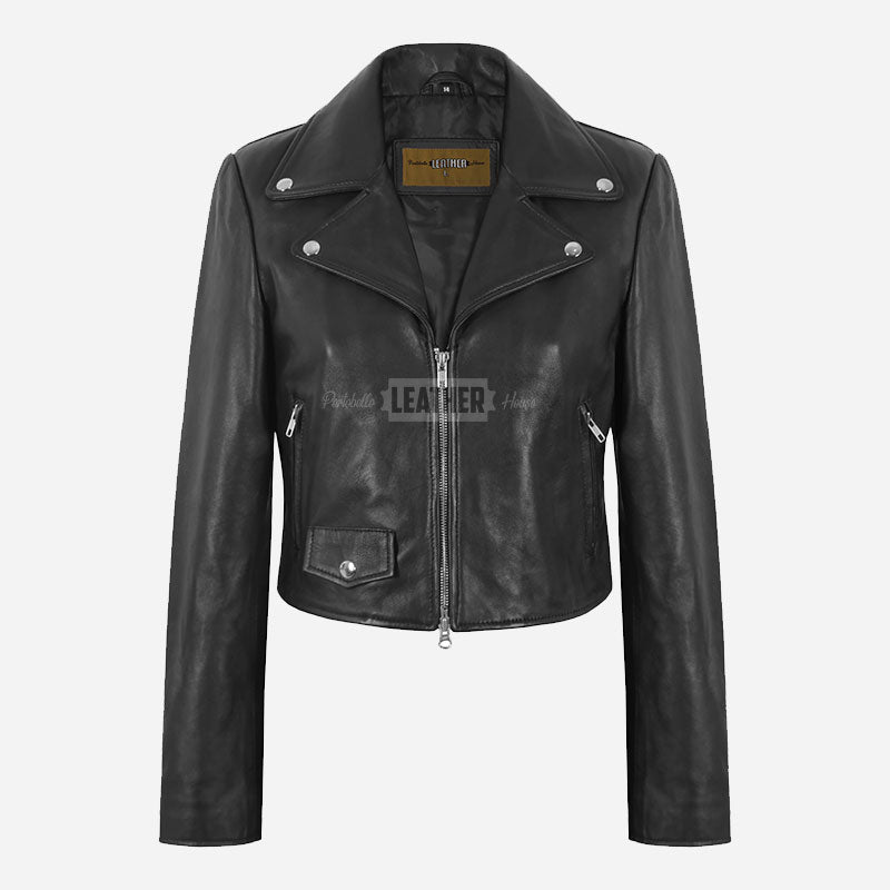 MELVIA Women's Centre Zip Leather Biker Jacket
