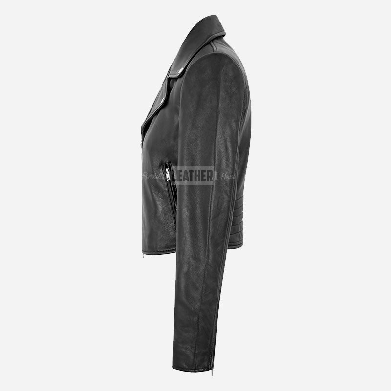 MELVIA Women's Centre Zip Leather Biker Jacket