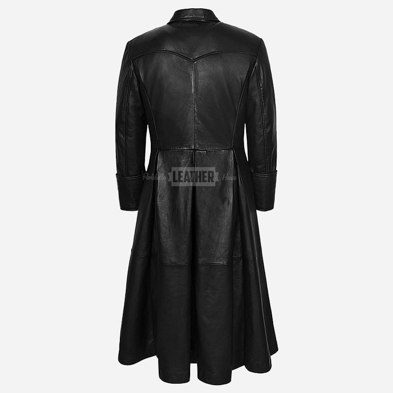 OMERTA Double Breasted Leather Trench Coat