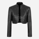 ZINI Women's Cropped Leather Jacket in Black